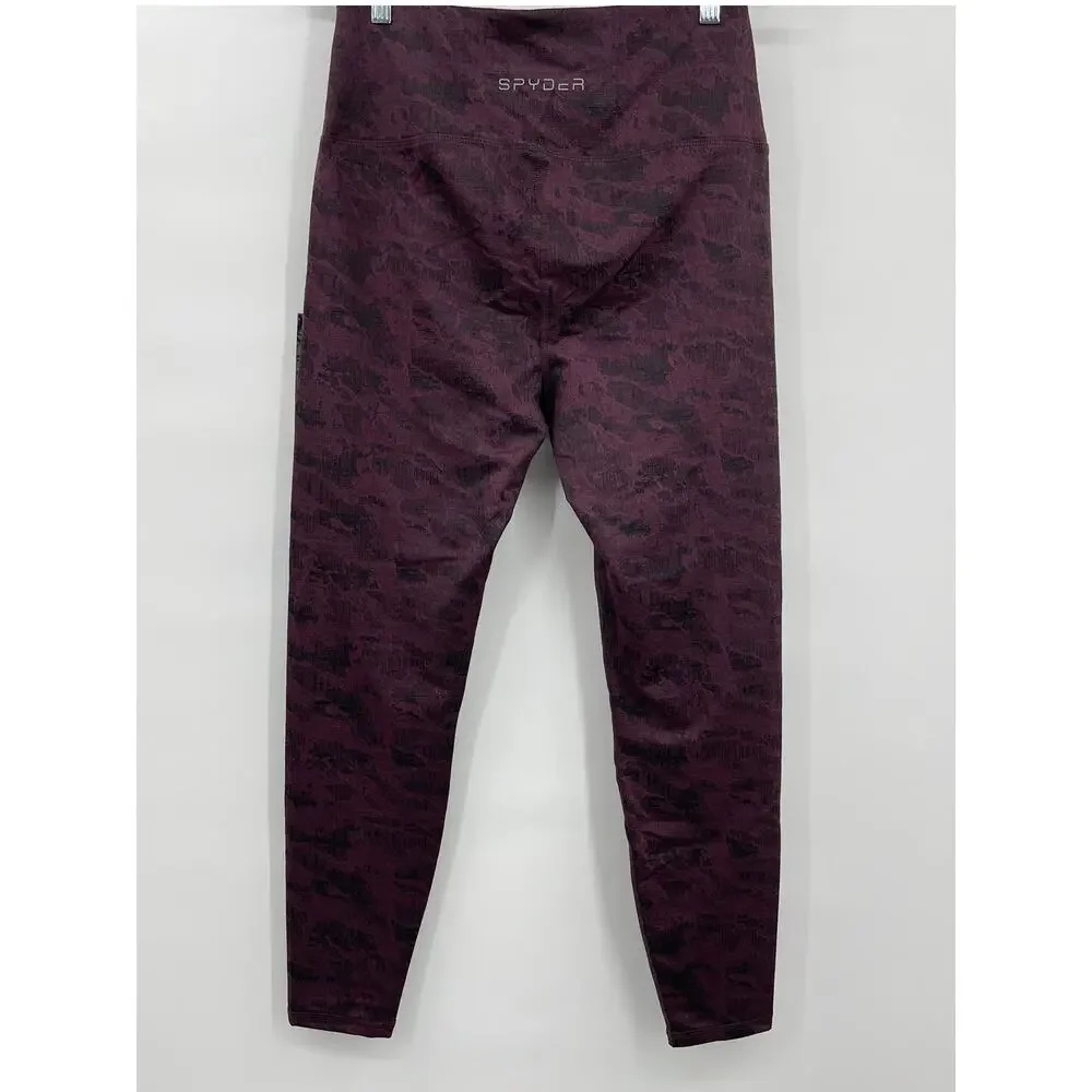 Spyder Active Dark Burgundy Black Pattern Print Leggings Pants Large NEW